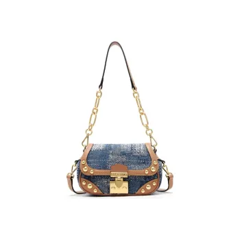 FION Fabric Crossbody Bag, Shoulder Bag Regular Women's Dark Blue/Camel