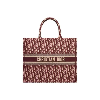 DIOR BookTote Embroidery Tote Handbag One Shoulder Handbag Large Size Women's Burgundy