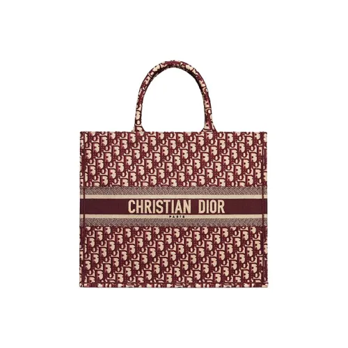 DIOR BookTote Embroidery Tote Handbag One Shoulder Handbag Large Size Women's Burgundy