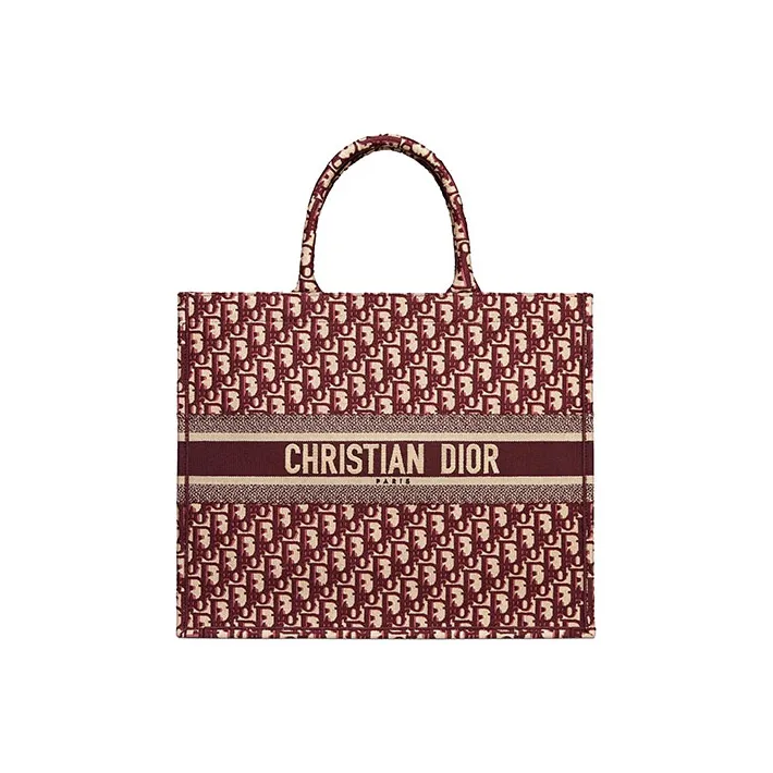 DIOR BookTote Embroidery Tote Handbag One Shoulder Handbag Large Size Women's Burgundy-0