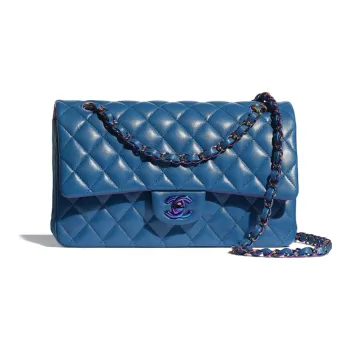 CHANEL Lambskin & Rainbow Metal Chain Bag, Crossbody Bag, Shoulder Bag Women's Blue