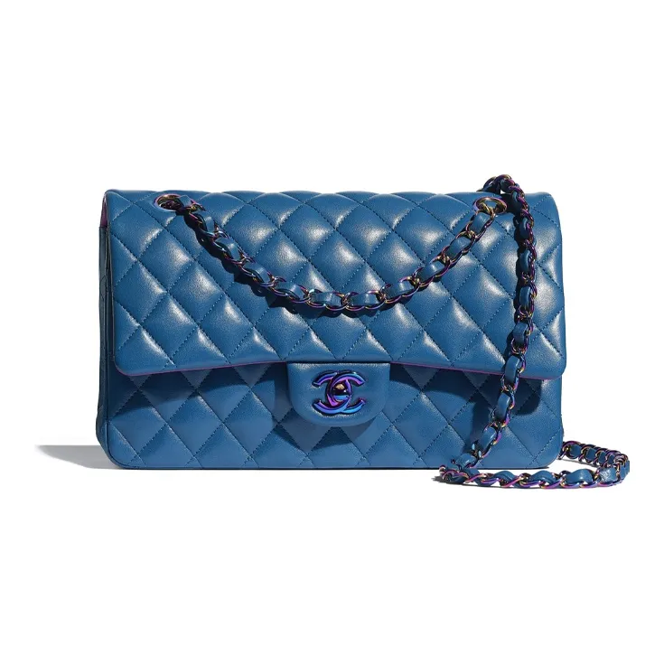 CHANEL Lambskin & Rainbow Metal Chain Bag, Crossbody Bag, Shoulder Bag Women's Blue-0