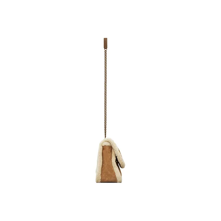 SAINT LAURENT Cowhide Leather Patchwork Wool Hobo Bag, Shoulder Bag, Crossbody Bag Medium Size Women's Camel & Beige-3