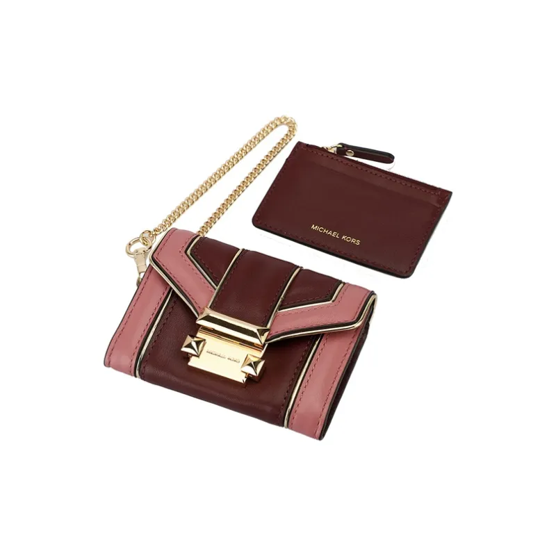 MICHAEL KORS Whitney Leather Coin Purse Clutch Women's Burgundy-4