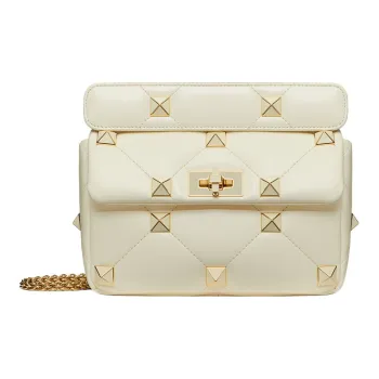Valentino Roman Stud Diamond Quilting Soft Sheepskin Portable Crossbody Bag Shoulder Bag Women's Ivory White