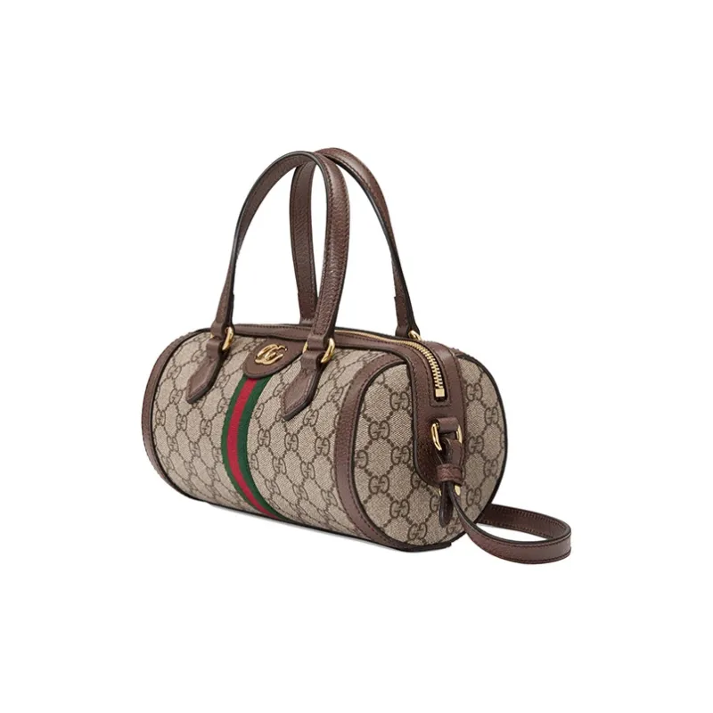 GUCCI Canvas With Leather Boston Bag, Shoulder Bag, Crossbody Bag, Handbag Trumpets Women's Brown-1