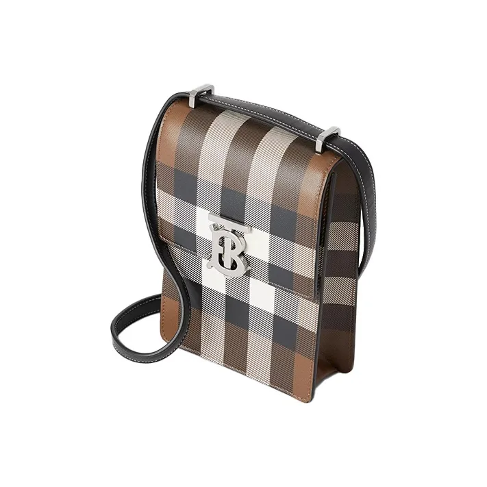 Burberry Check Print Leather Robin Bag Birch Brown-1