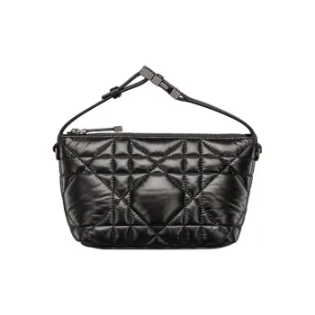 DIOR Travel Cow Leather Lunch Bag Clutch Small Size Women's Black Silver