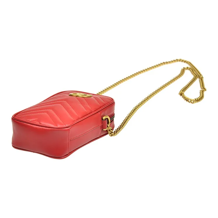 GUCCI GG Marmont Cow Leather Cell Phone Pouch Shoulder Bag Crossbody Bag Mini Women's Red-2