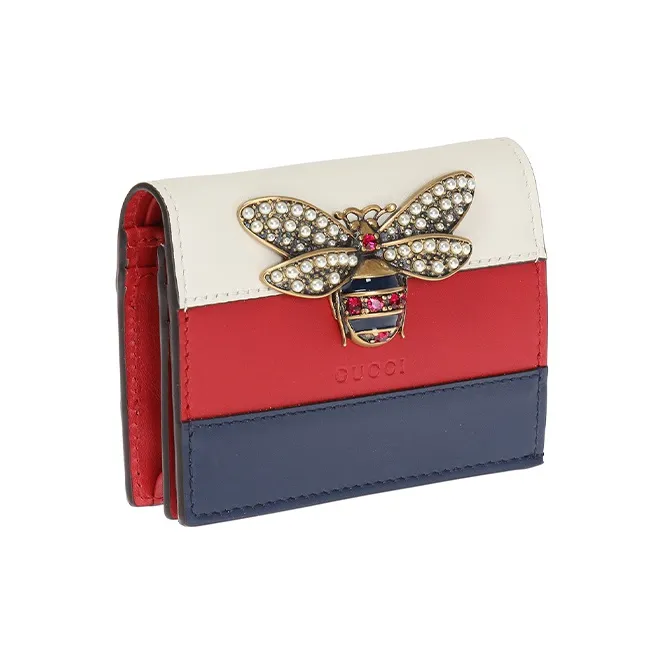 GUCCI Queen Margaret Multicolor Leather Card Holder Wallet Regular Women's Red & White & Blue-1