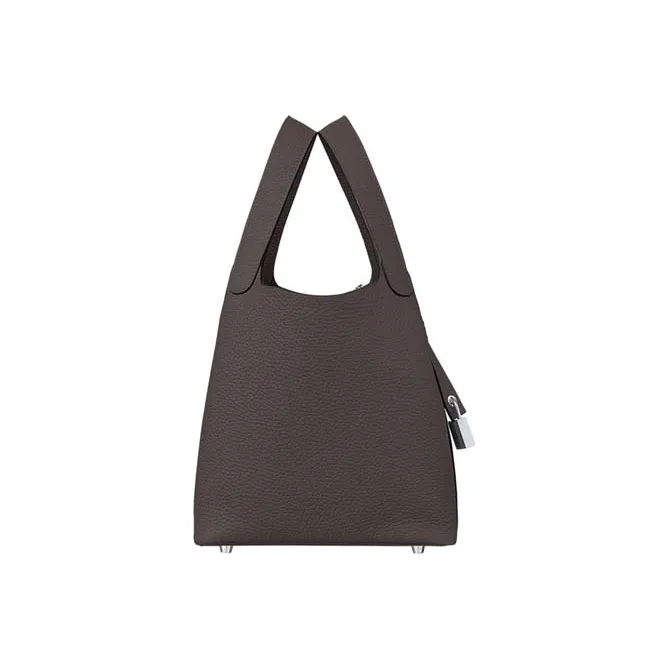 HERMES Clemence Bullock Leather Basket Bag, Bucket Bag, Handbag 18 Women's Ebony-1