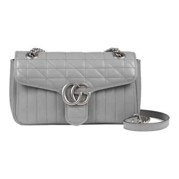 GUCCI GG Marmont Leather Shoulder Bag, Crossbody Bag Small Size Women's Gray