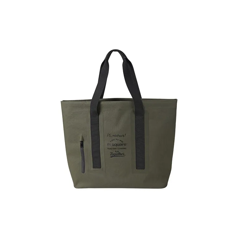 M Square Fabric Beach Bag, Tote Bag, Shopping Bag, Shoulder Bag Tubas Unisex Olive Green-0