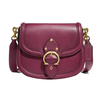 COACH Beat Leather Saddle Bag Shoulder Bag Crossbody Bag Small Size Women's Black Cherry Red