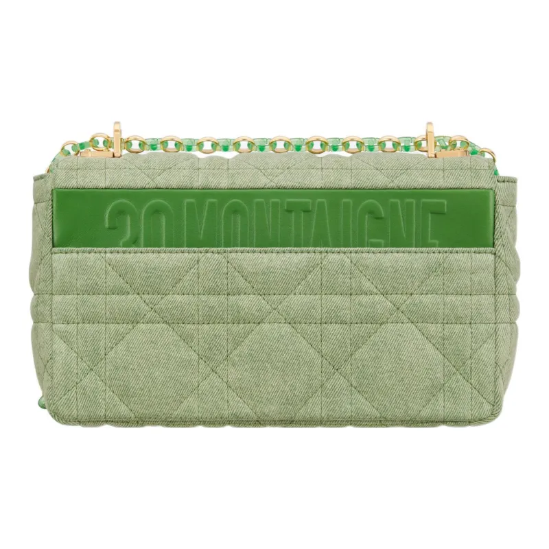 DIOR Caro Denim Handbag Crossbody Bag Shoulder Bag Women's Bright Green-3