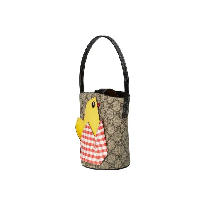 GUCCI Canvas With Leather Bucket Bag, Portable Kids' Bag Kids' Ebony/Multicolor-2