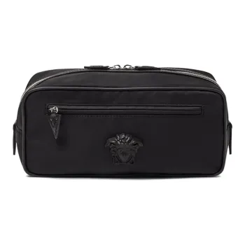 VERSACE Nylon Toiletry Bags Clutches Unisex Black