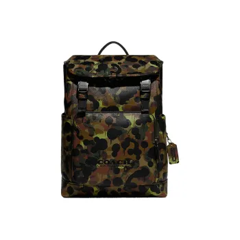 COACH League Pebbled Leather Backpack Large Size Men's Camouflage Yellow