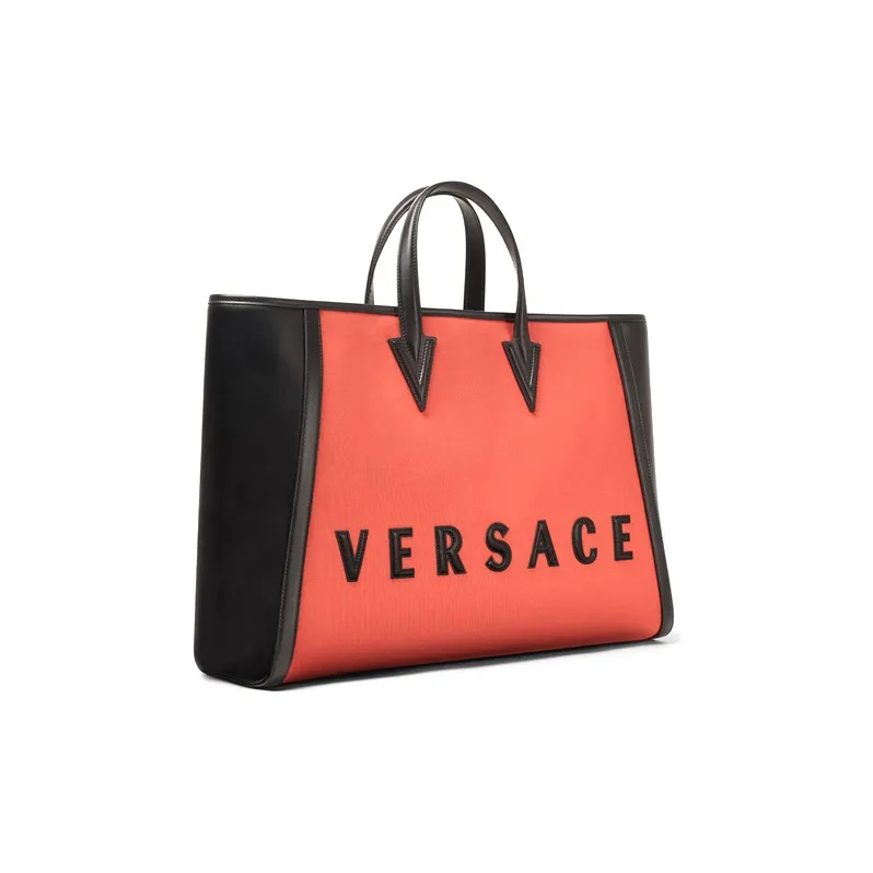 VERSACE Canvas Tote Bag Shopping Bag Shoulder Bag Handbag Men's Red Black Multicolor-1