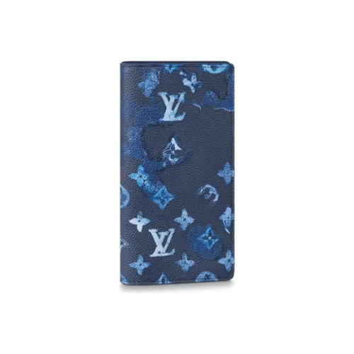 LOUIS VUITTON Summer Brazza Grain Leather Wallet Regular Men's Blue
