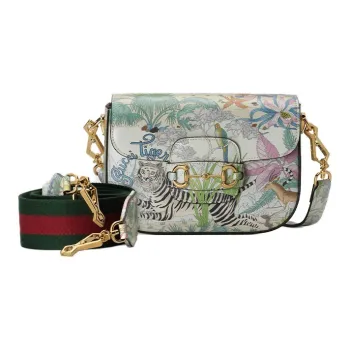 GUCCI Horsebit 1955 Leather Saddle Bag Shoulder Bag Crossbody Bag Mini Women's White/Multicolor