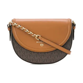 MICHAEL KORS Jet Set Charm Leather Saddle Bag Crossbody Bag Medium Size Women's Dark Brown & Acorn Brown