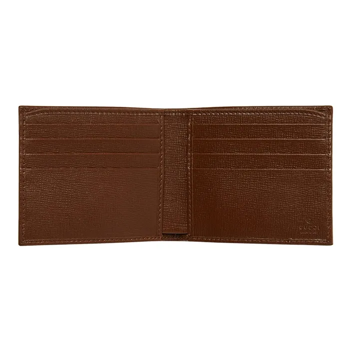 GUCCI Canvas With Leather Wallet Men's Raven Beige-4