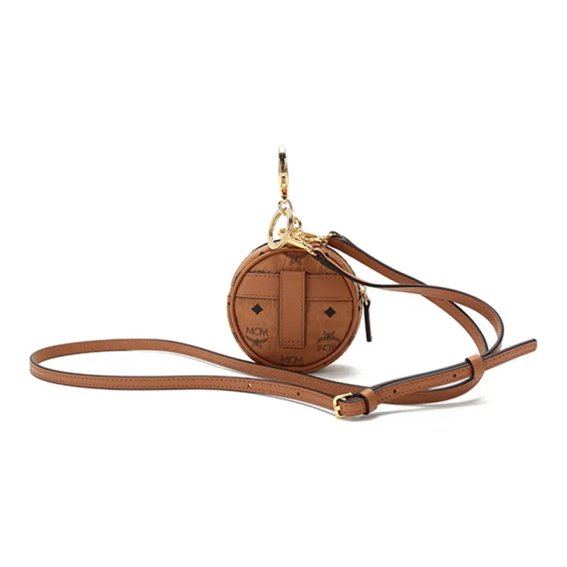 MCM Visetos Leather One Shoulder Crossbody Coin Purse Mini Women's Brown Cognac-3