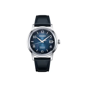 SEIKO Cocktail Series Automatic Mechanical Movement Leather Strap Watch Men's Watches Blue Dial
