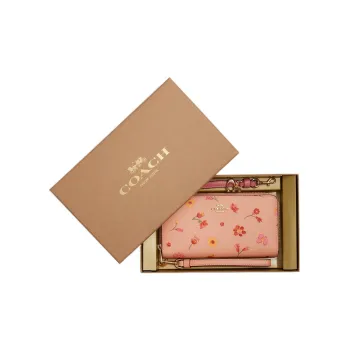 COACH Zip Around Canvas With Leather Wallet Small Size Women's Gold/Faded Blush