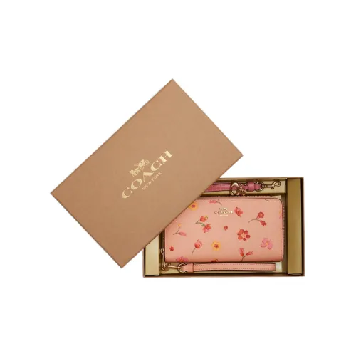 COACH Zip Around Canvas With Leather Wallet Small Size Women's Gold/Faded Blush