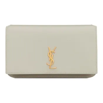 SAINT LAURENT CASSANDRE Leather Cell Phone Pouch Women's Vintage White