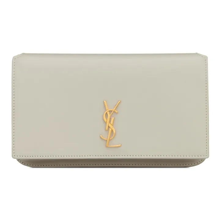 SAINT LAURENT CASSANDRE Leather Cell Phone Pouch Women's Vintage White-0