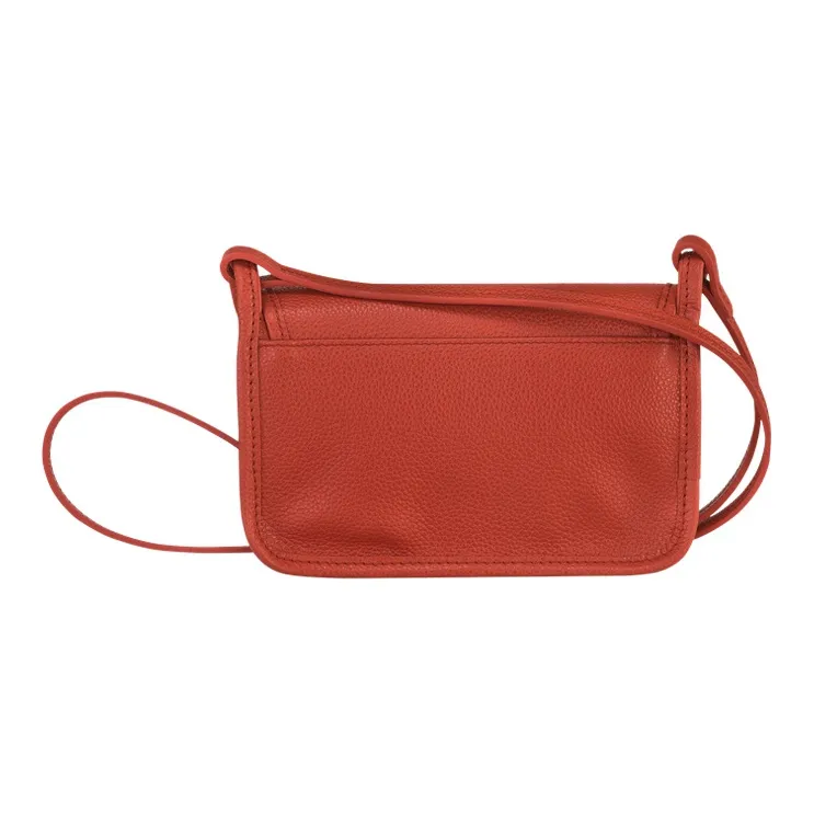 LONGCHAMP Le Foulonné Pebbled Cow Leather Wallet Shoulder Bag Women's Red-3