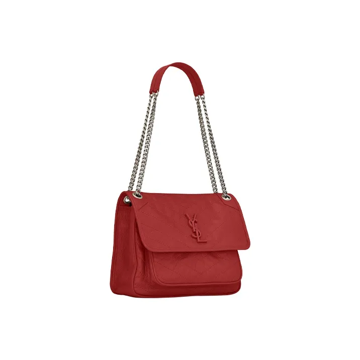 SAINT LAURENT Niki Leather Hobo Bag Crossbody Bag One Shoulder Bag Medium Size Women's Red-3