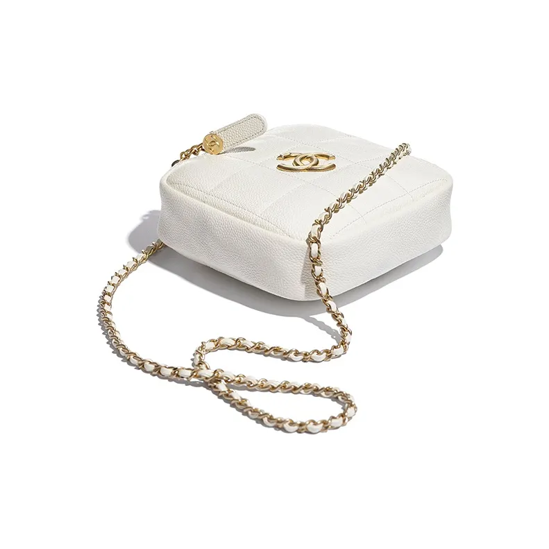 CHANEL Caviar Cow Leather Diamond Fanny Pack Trumpets Unisex White-3