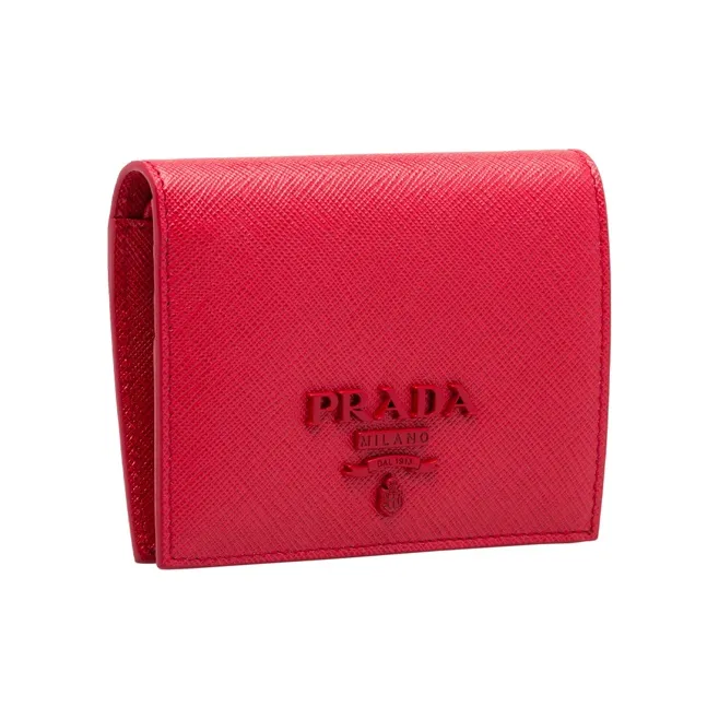 PRADA Saffiano Leather Wallet Small Size Women's Red-1