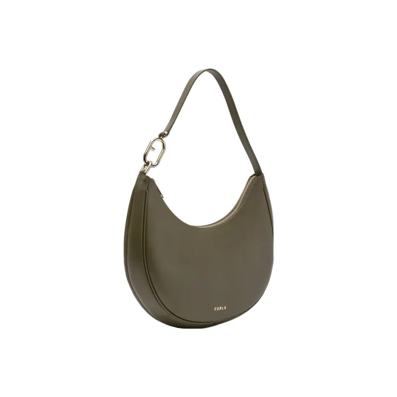 Furla Primavera Calfskin Patchwork Leather Crescent Moon Bag Shoulder Bag Women's Sage Green-1