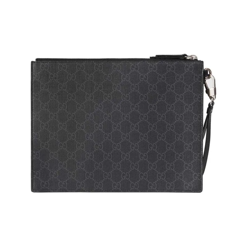 GUCCI Canvas With Leather Clutch Regular Men's Black Gray/Red-3