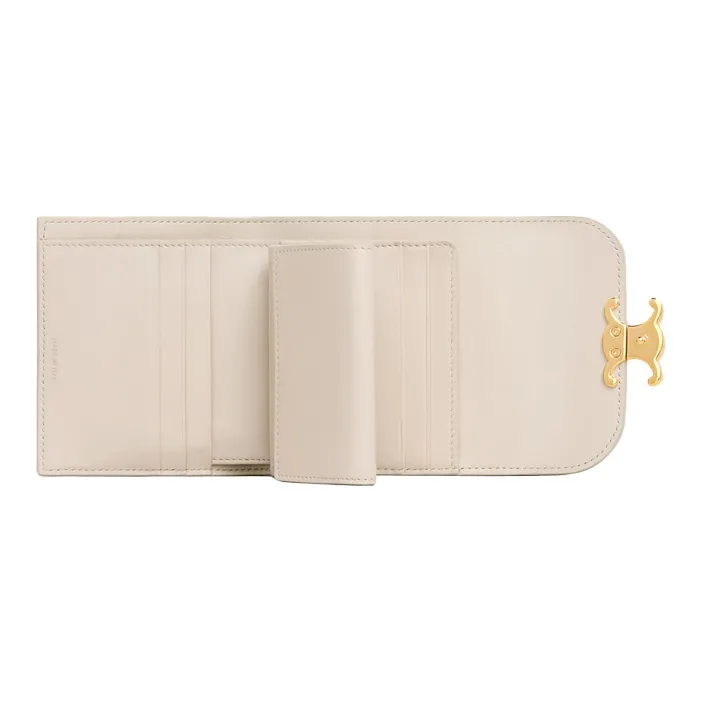 CELINE Triumph Gate Triomphe Shiny Smooth Lambskin Card Holder Wallet Small Size Women's Ivory White-3
