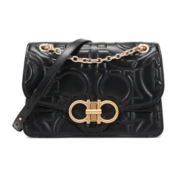 FERRAGAMO Cow Leather Shoulder Bag Women's Black