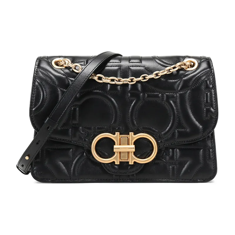 FERRAGAMO Cow Leather Shoulder Bag Women's Black-0