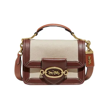 COACH Hero Canvas With Leather Handbag, Shoulder Bag, Crossbody Bag Small Size Women's Brown & White