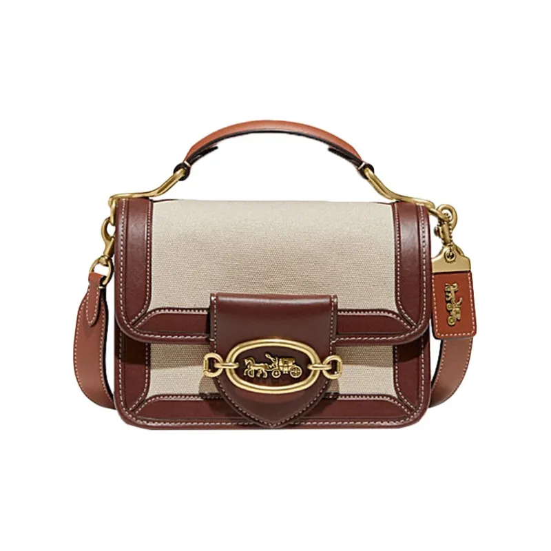 COACH Hero Canvas With Leather Handbag, Shoulder Bag, Crossbody Bag Small Size Women's Brown & White-0