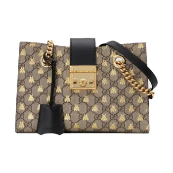 GUCCI Padlock Canvas With Leather Lock Bag, Shoulder Bag, Crossbody Bag, Handbag Small Size Women's Ebony/Black