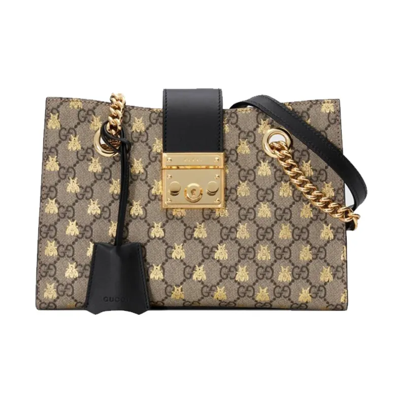 GUCCI Padlock Canvas With Leather Lock Bag, Shoulder Bag, Crossbody Bag, Handbag Small Size Women's Ebony/Black-0