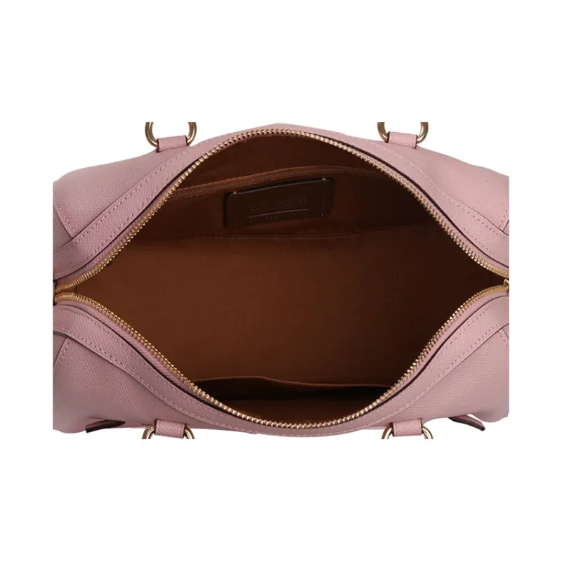 COACH Rowan Leather Boston Bag, One Shoulder Handbag Medium Size Women's Pink-3