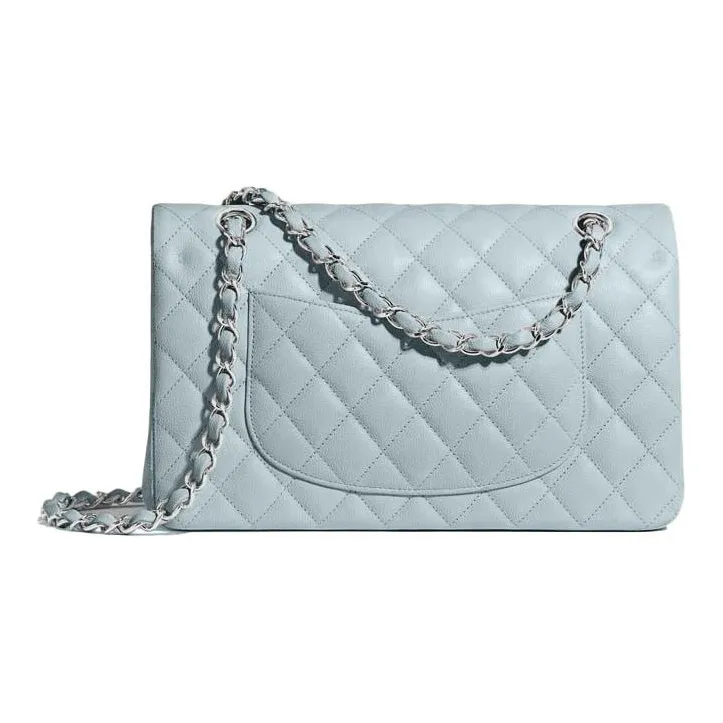 CHANEL 21K Winter Classic Flap CF Calfskin Flap Bag, One Shoulder Handbag, Crossbody Bag Medium Size Women's Light Blue-1