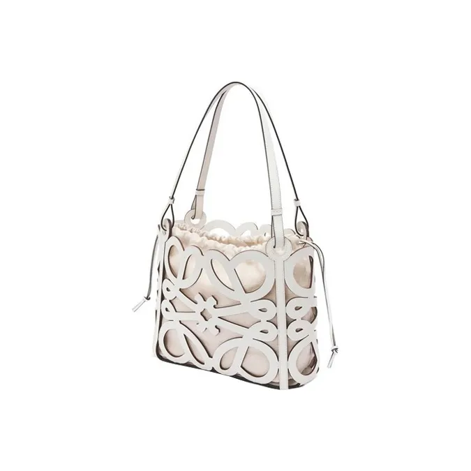 LOEWE Anagram Cow Leather Tote Bag Shopping Bag Handbag Small Size Women's White-1