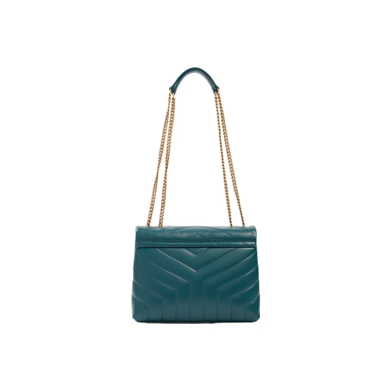 SAINT LAURENT LOULOU Quilting Calfskin Shoulder Bag Women's Turquoise-1